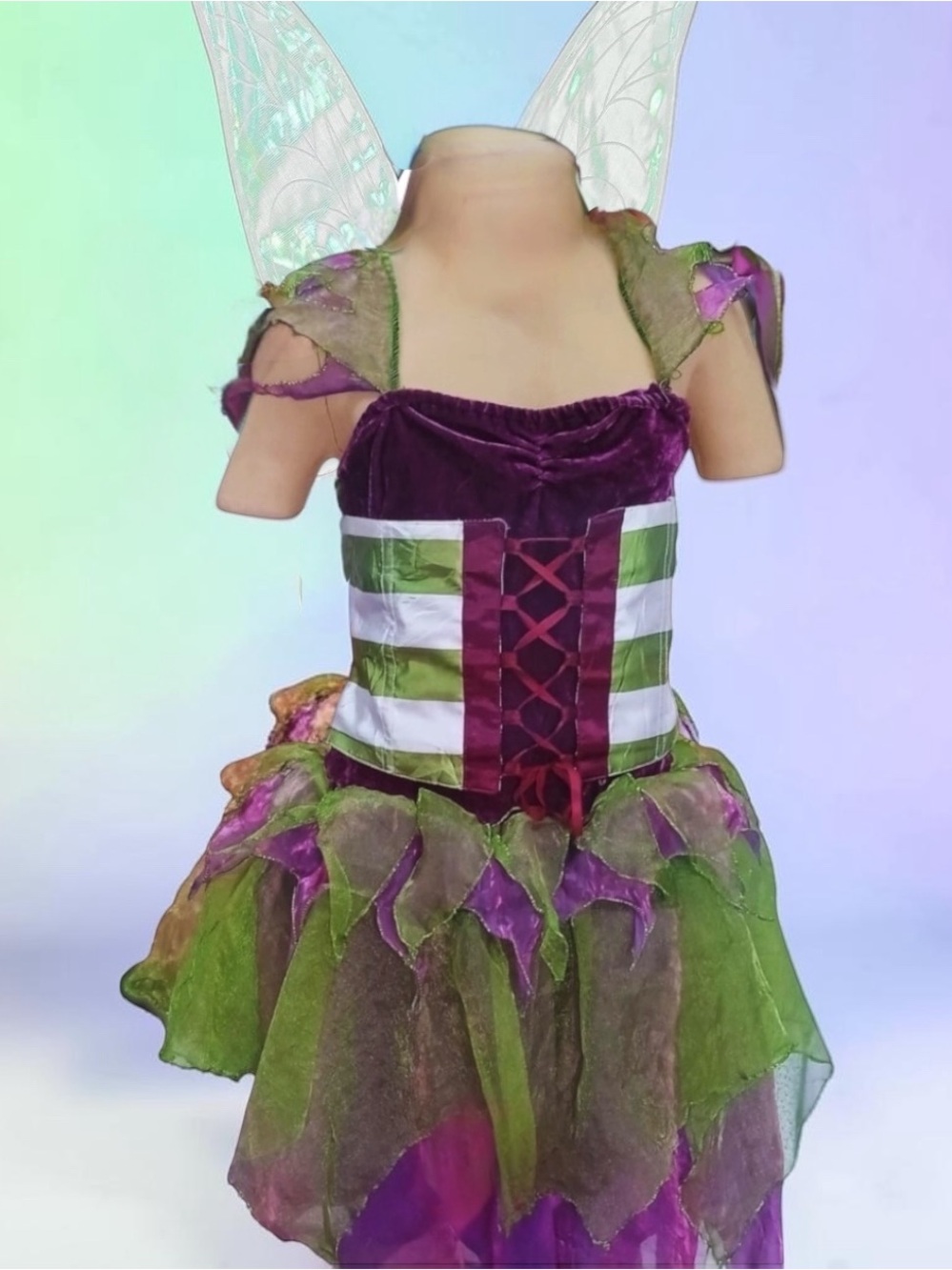 Girls Purple & Green Fairy Costume Dress with Leaf Accents